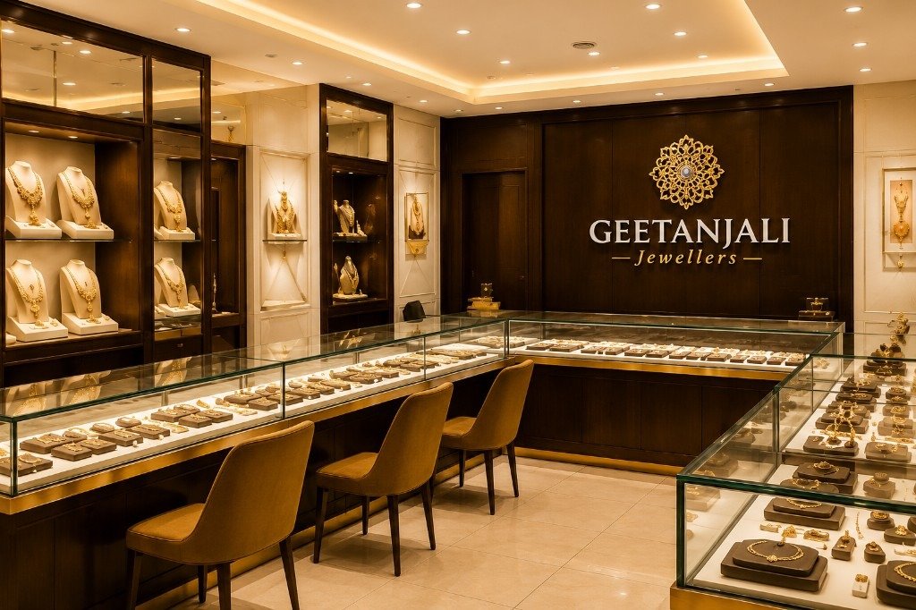 Premium jewellery showroom ambience at Geetanjali Jewellers